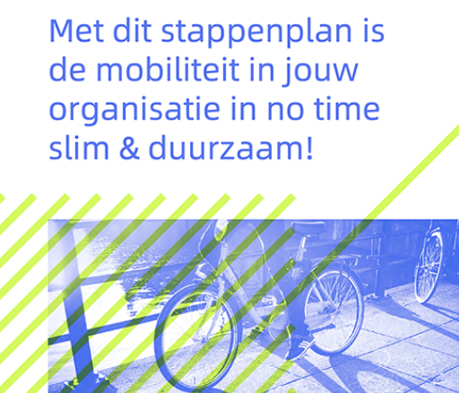 Afbeelding met tekst over een stappenplan van Breikers voor slimme en duurzame mobiliteit, met fietsen op de achtergrond.